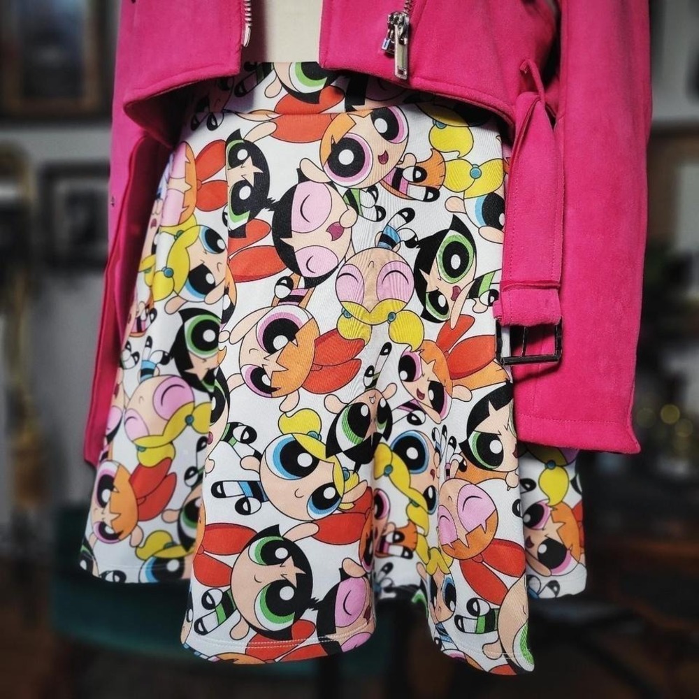 Powerpuff Girls Skater Skirt Cartoon Network All Over Print Flare Pockets Large